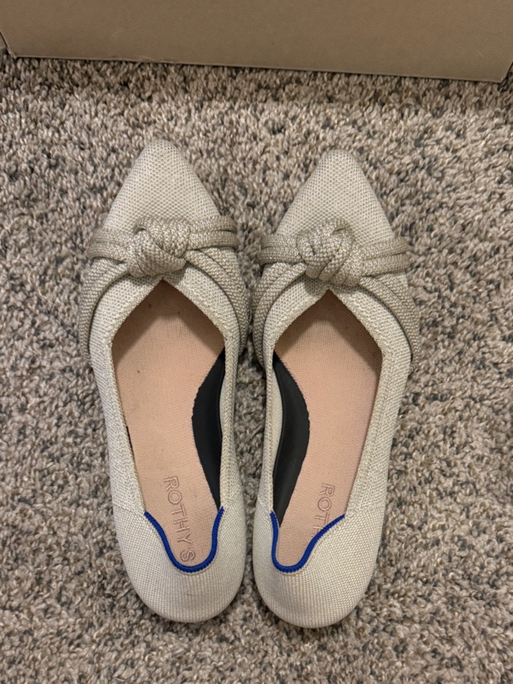 Rothy's Pointed Knot Flats in Natural silver tone
